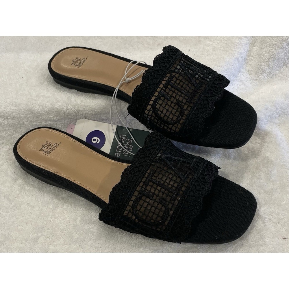 New Wild Fable Womens Ciao Josephina Lace Flat‎ Sandals Shoes 92611858 Black 6